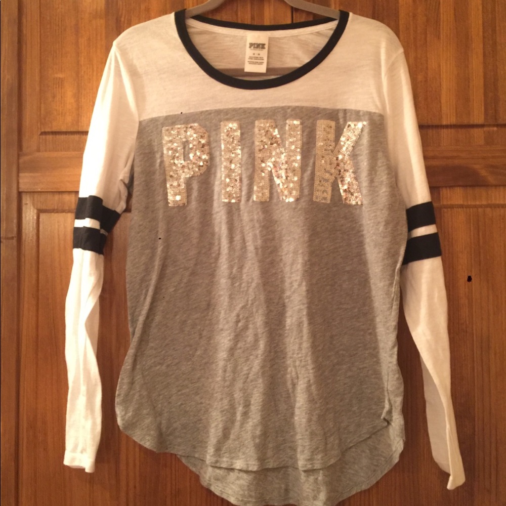 Grey Sparkly PINK Long Sleeve
